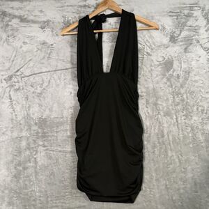 Black Plunge Halter Ruched Mini Dress US 4 S Baddie Y2K Party Bodycon chic SHEIN
